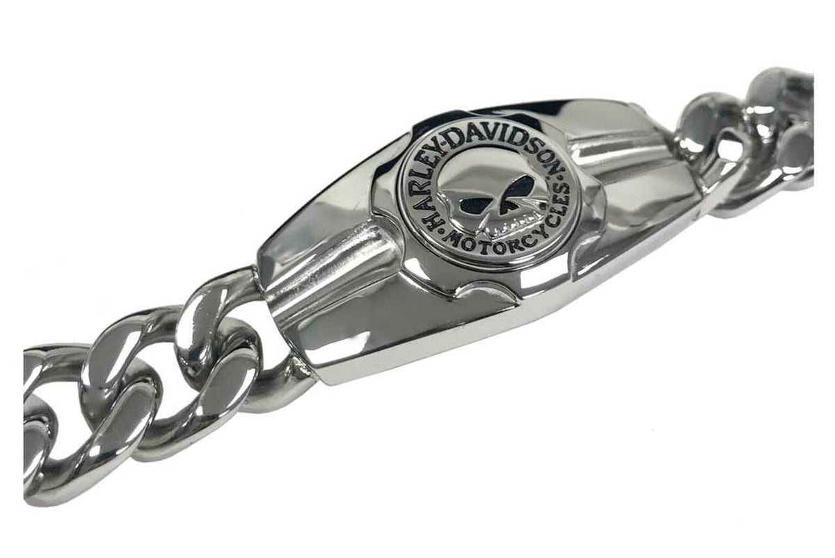 Men's Bracelet - Willie G Skull Logo Steel Chain - Harley-Davidson