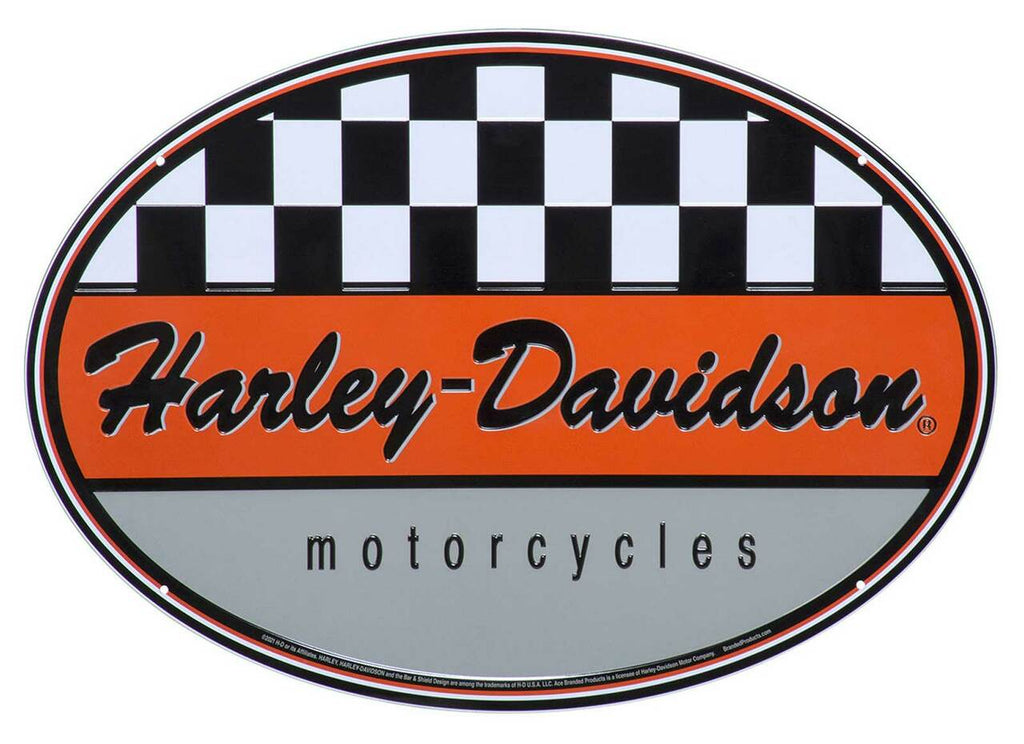 Sign Embossed Tin - Checkered Racing HD Logo - Harley-Davidson®
