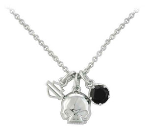 Women's Necklace - Skull & Stone Charm Necklace, Sterling Silver - Harley-Davidson®