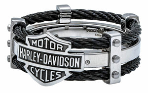 Men's Ring - Bar & Shield Logo Double Steel Cable Band - Harley-Davidson®