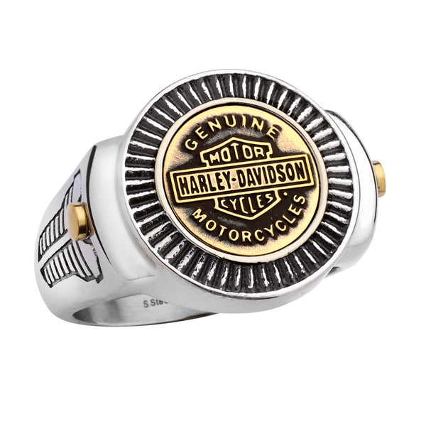 Men's Ring - Stainless Steel Gold Tone Trademark B&S Medallion Ring -  Harley-Davidson®