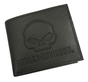 Men's Wallet - Willie G Skull Embossed Leather Pocketed Billfold - Harley Davidson®